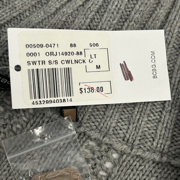 BCBG MAXAZRIA Gray Knit Tunic Sweater Sz M Cowl Neck Pullover Side Buttons NWT - Picture 12 of 13